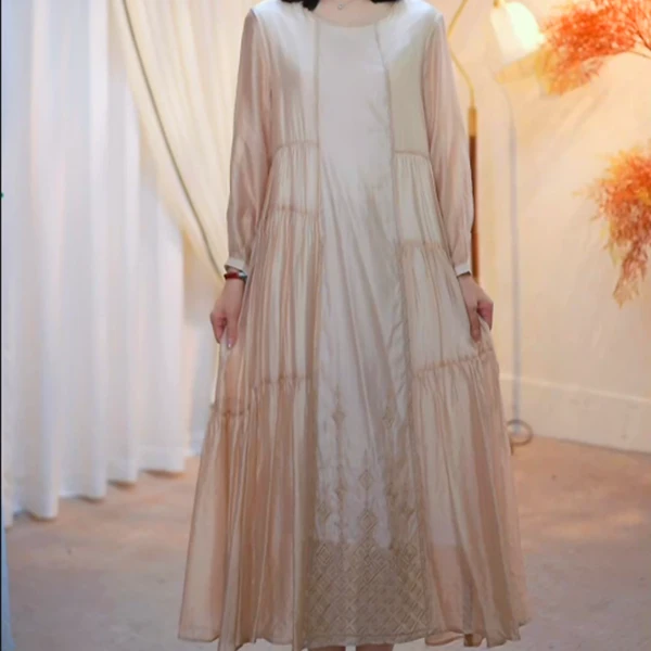 工笔新中式百搭中长款连衣裙-182780