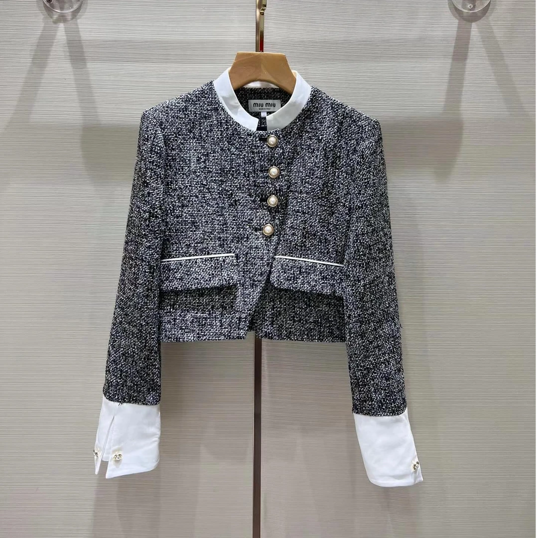 900-999秋季女设计师粗花呢小香风时尚女士上衣轻奢编织秋冬短