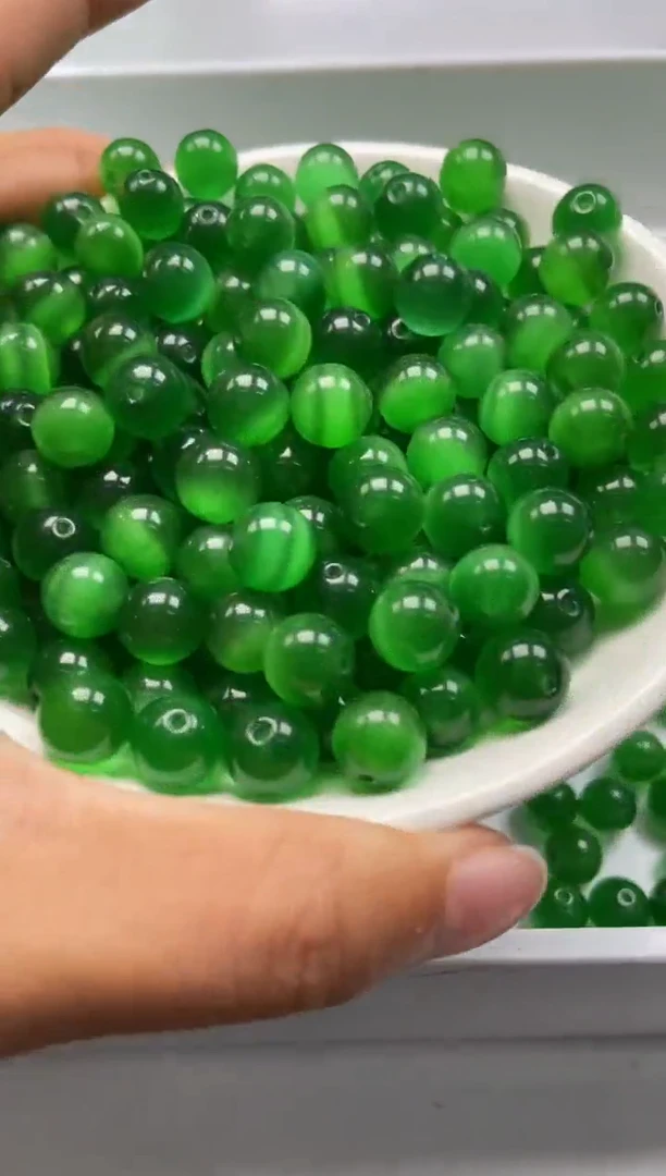 颈饰未镶嵌石英岩玉W231-绿猫眼10mm*20颗