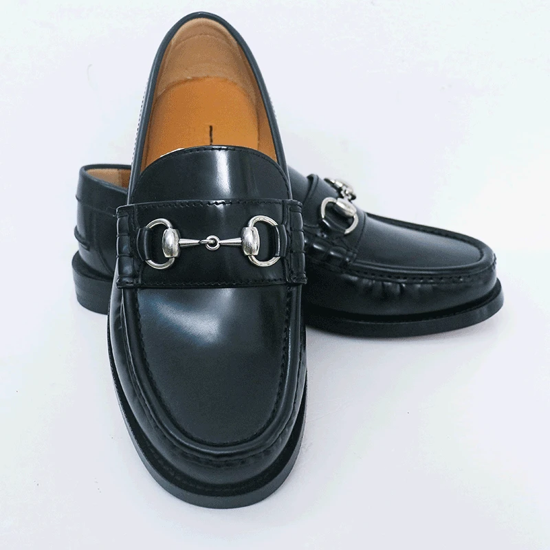 未使用 GUCCI/古驰 休闲舒适百搭商务经典银色马衔扣黑色乐福鞋