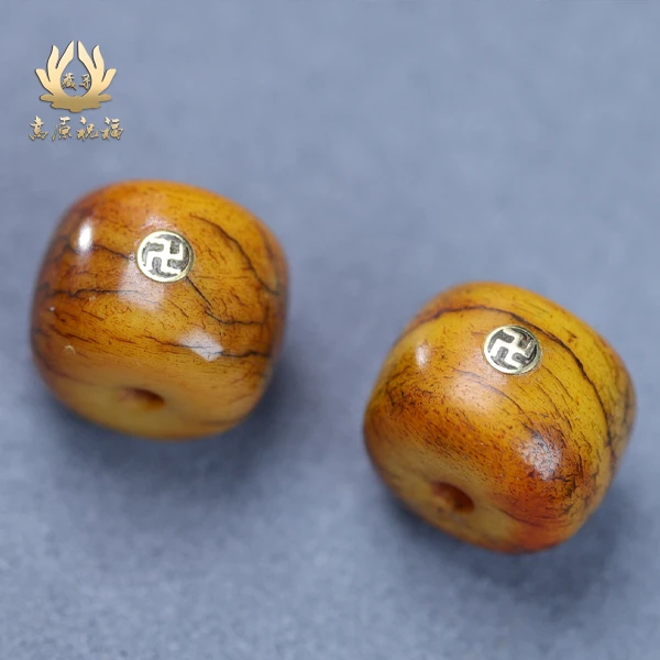 天然牦牛角桶珠镶嵌万字福108颗手串藏传手链包浆玉化牦牛骨批发