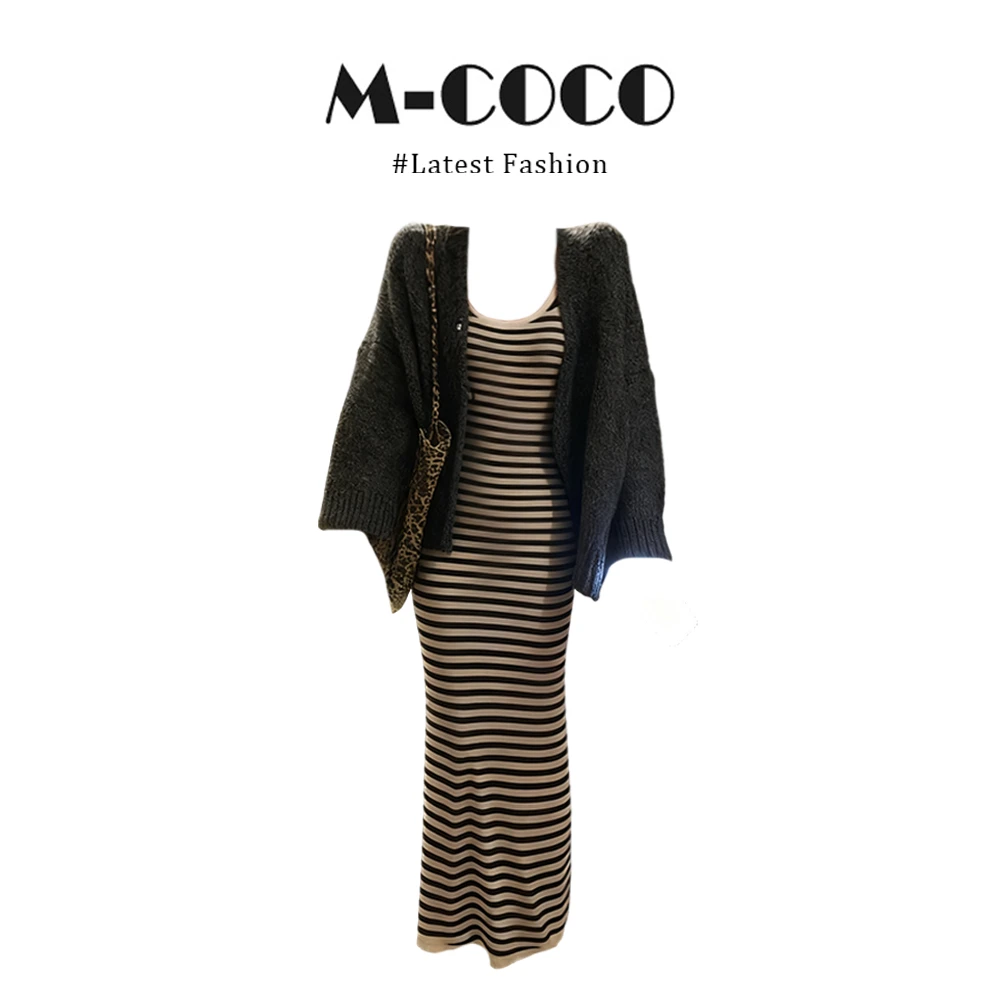 INS CEC御姐慵懒风灰色毛衣外套针织开衫内搭吊带连衣裙两件套