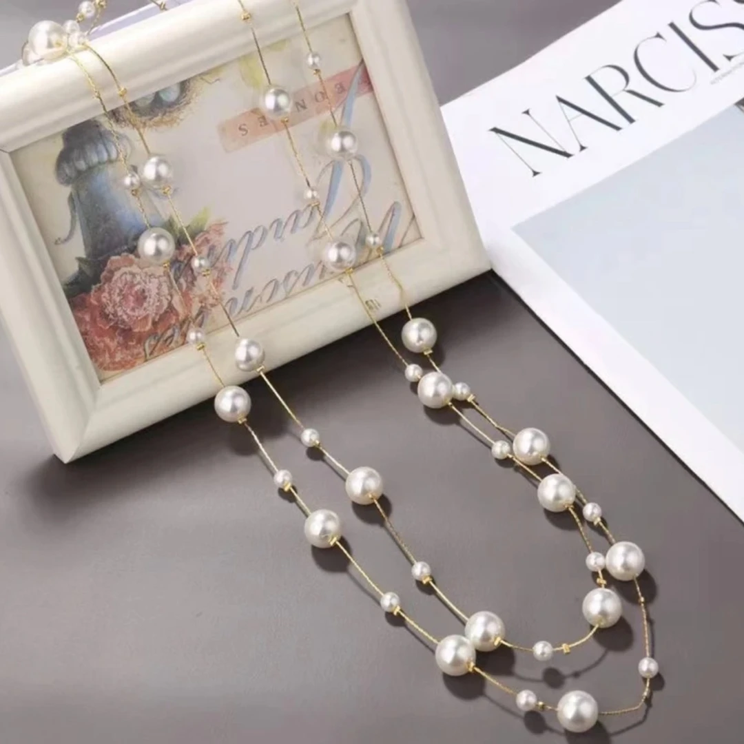 合金项链 时尚轻奢仿珍珠链气质名媛叠戴珍珠长链233Q0059（精选）