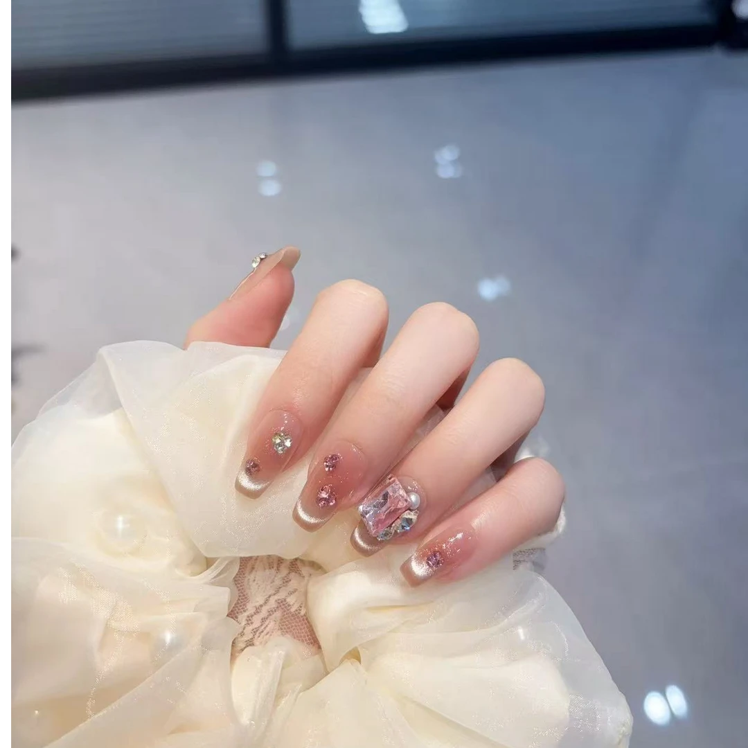 【蔷薇之恋】美甲穿戴甲片纯手工法式猫眼爆闪百搭穿戴甲美甲片