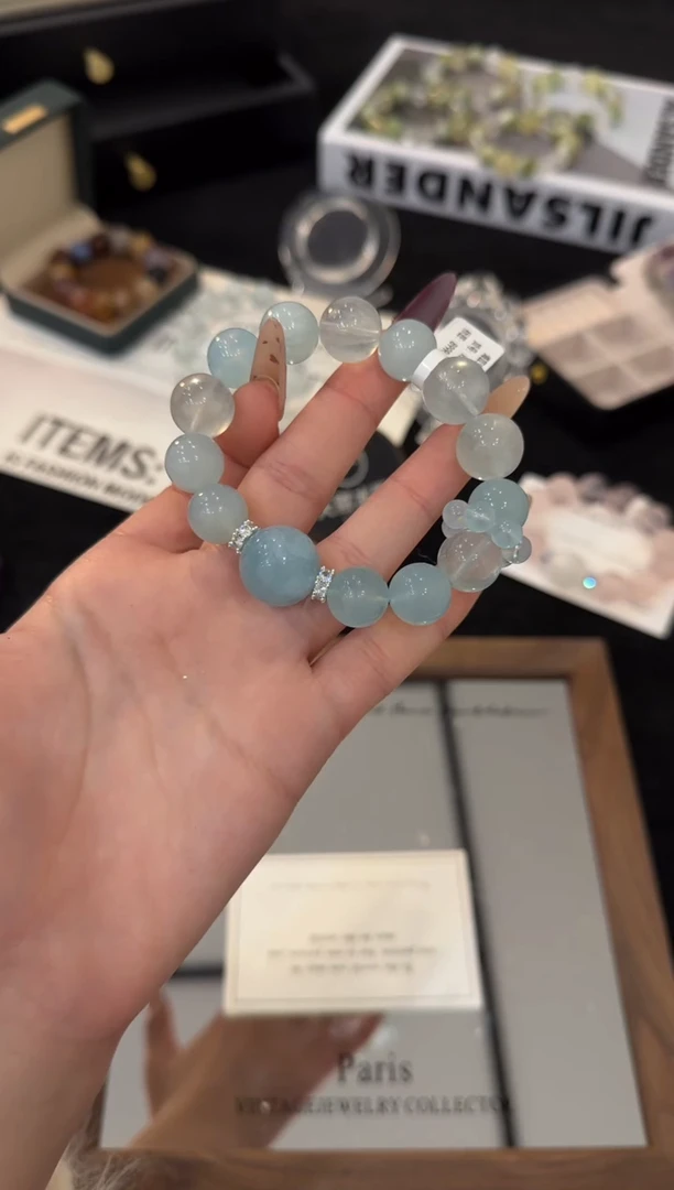 合金手链水晶海蓝宝多宝x3693