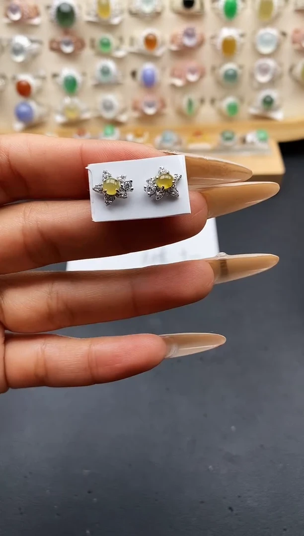 银S925镶嵌戒指翡翠缅甸天然A货翡翠1 7-3