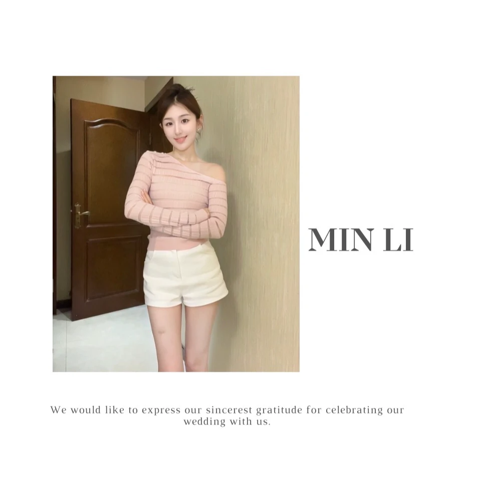 小米自留【 MIN LI 】设计师款纱纱拼接斜肩上衣