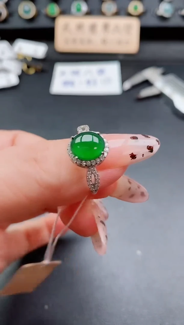 银S925镶嵌戒指翡翠1