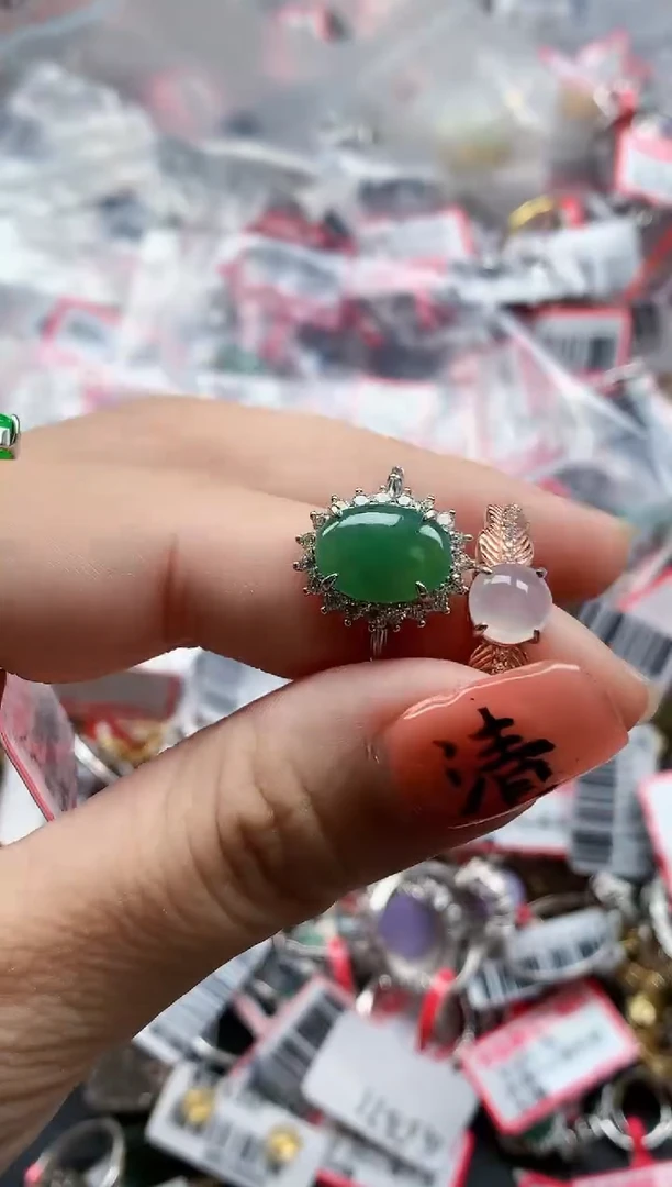 银S925镶嵌戒指翡翠天然A货缅甸翡翠