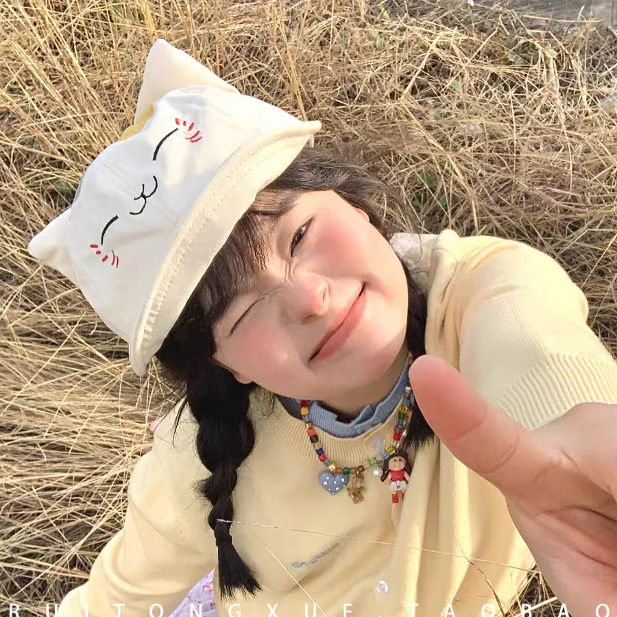 日系可爱小猫咪翻檐鸭舌帽子女春夏季出游遮阳甜美百搭防晒棒球帽