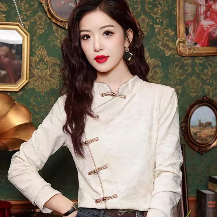 新中式国风盘扣旗袍衬衫女春秋新款高级感打底衫洋气减龄长袖上衣