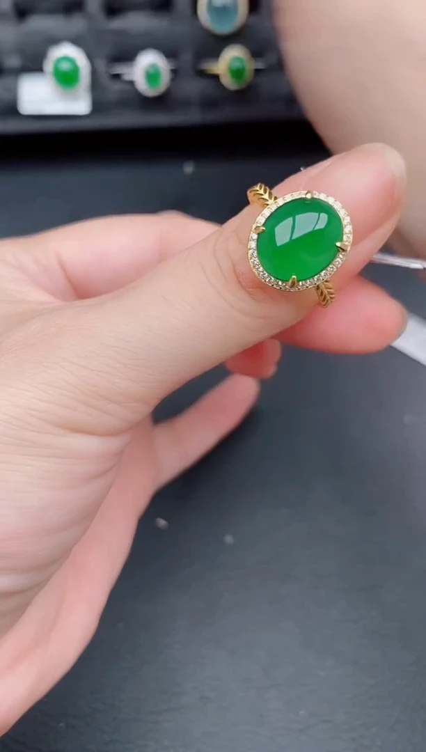 银S925镶嵌戒指翡翠天然a货翡翠247