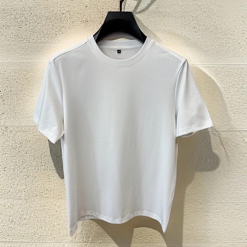 男士短袖夏季新款匹马棉纯色圆领T恤六片裁剪时尚休闲百搭