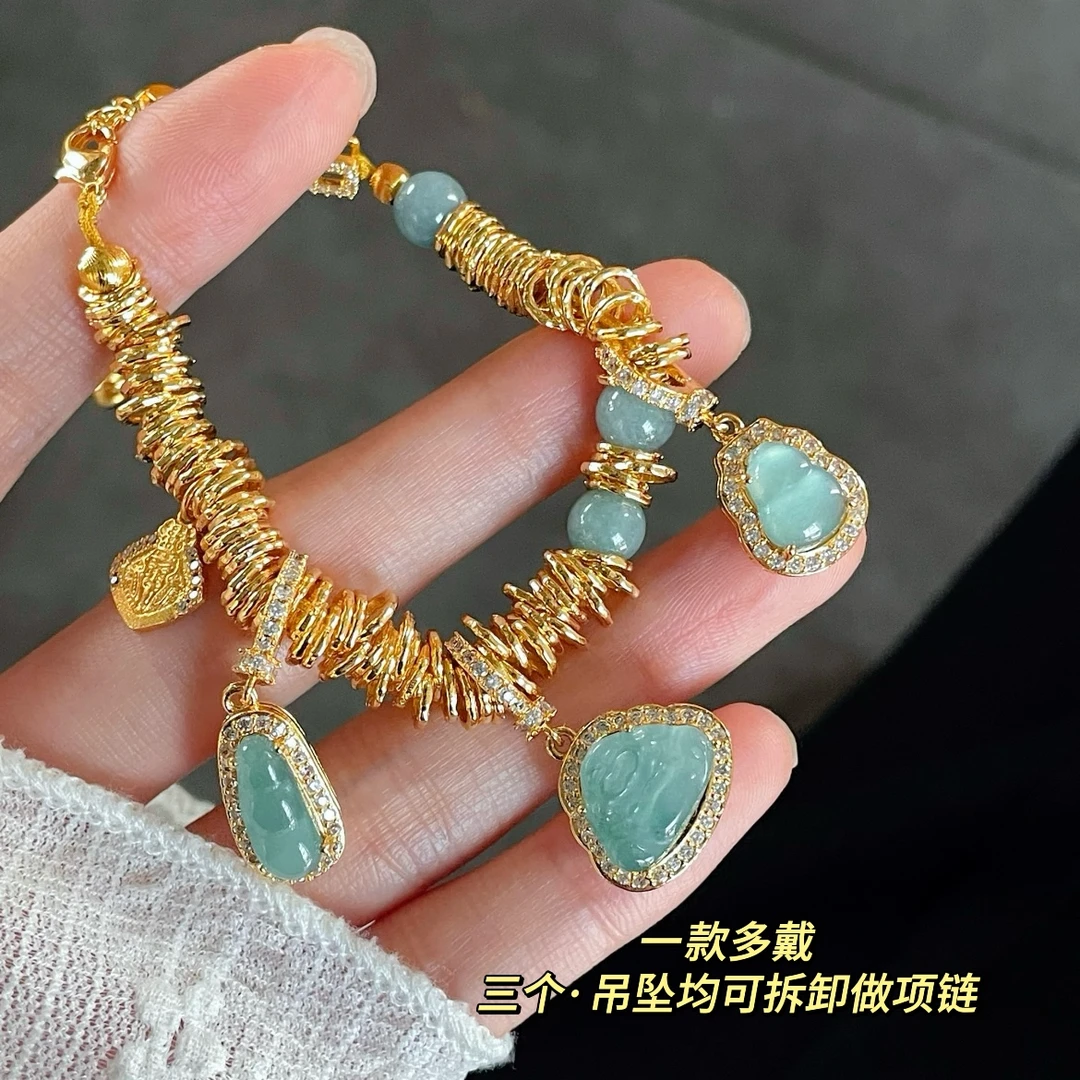 铜合金手链 【金熹菲饰品】新中式国风复古多坠夏日蓝色清凉感手链