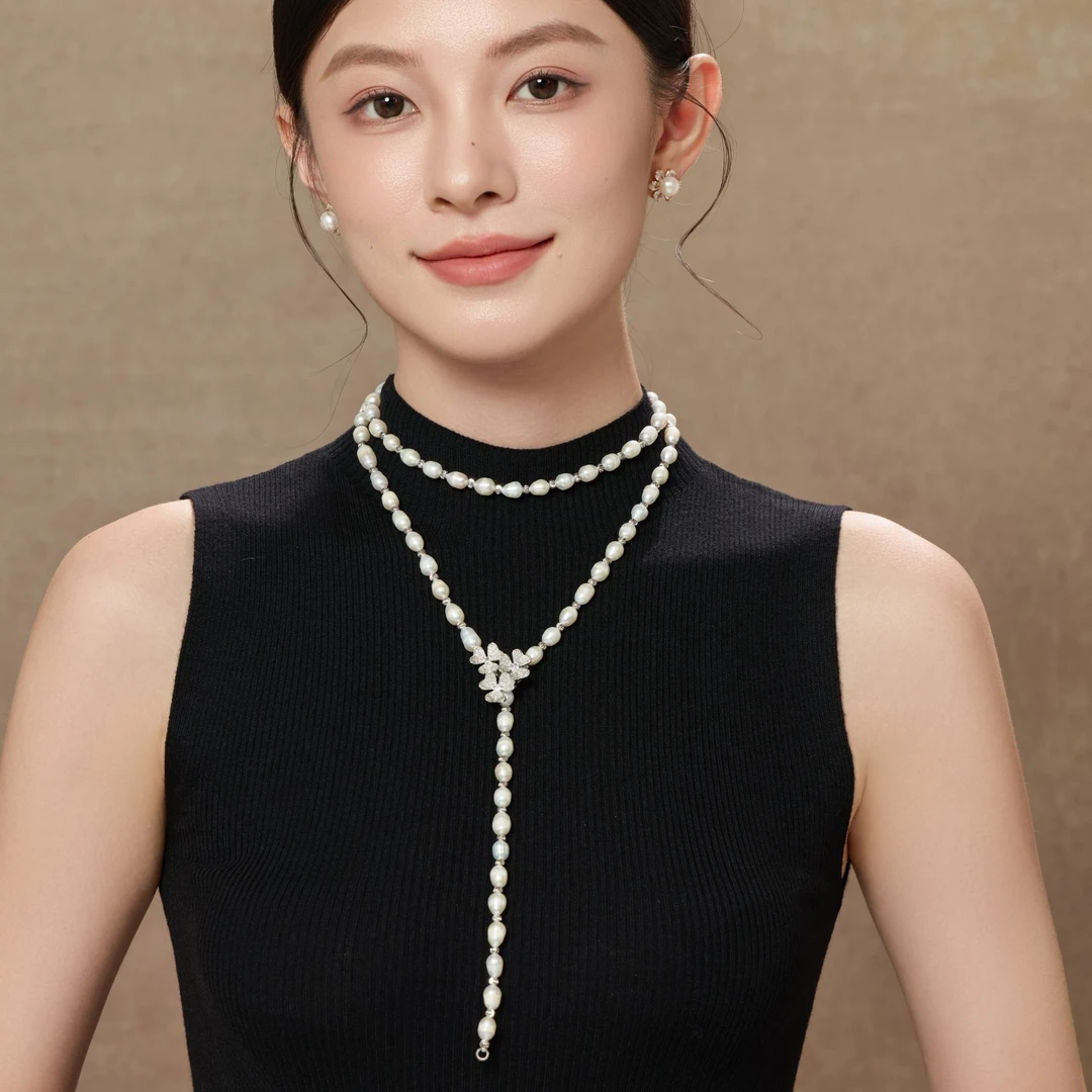 沐银时代《秋光珀影》淡水白珍珠毛项链（多用款）（多样性发货）