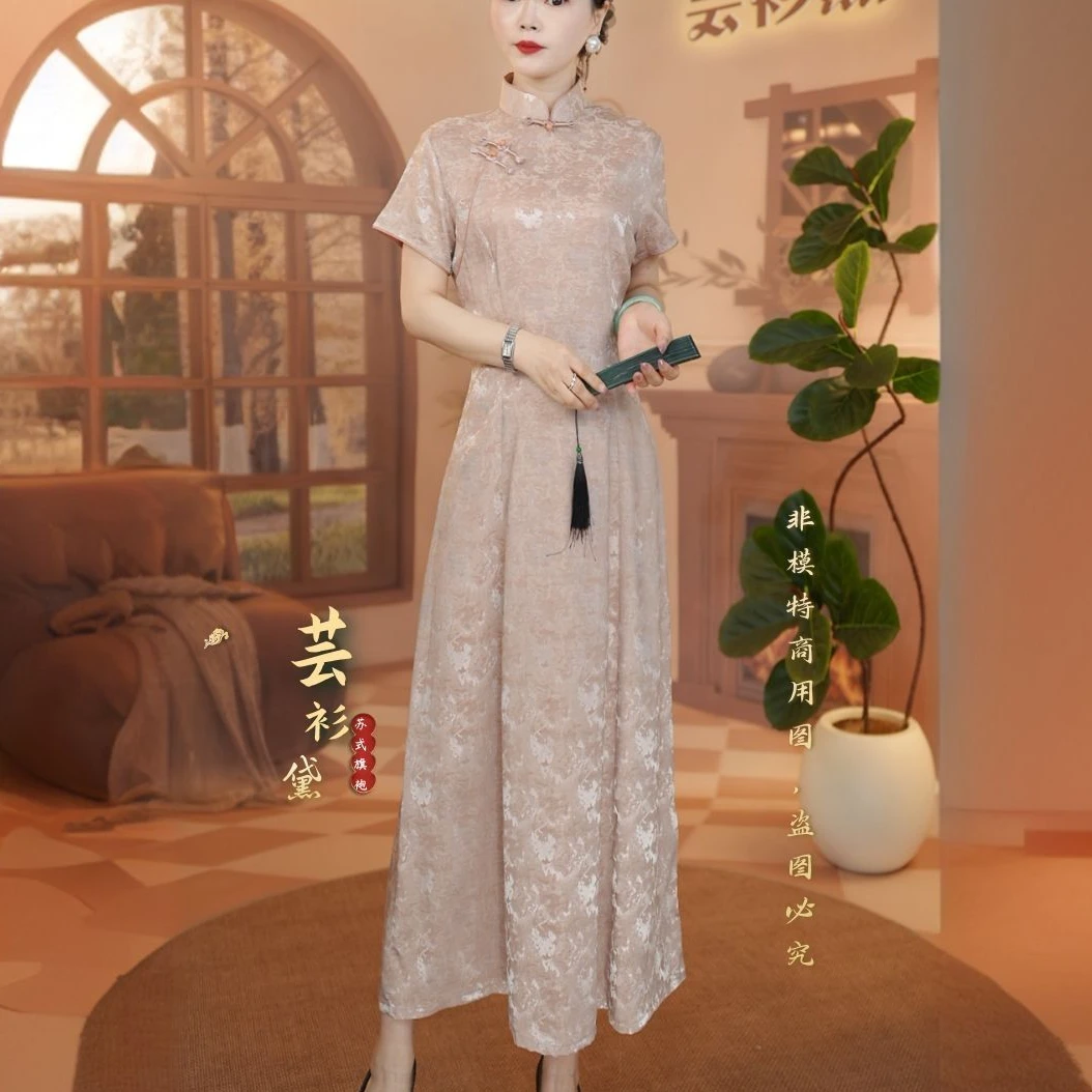 【海浪羽，夏款单层】洋气国风妈妈改良旗袍中式显瘦新款连衣裙女