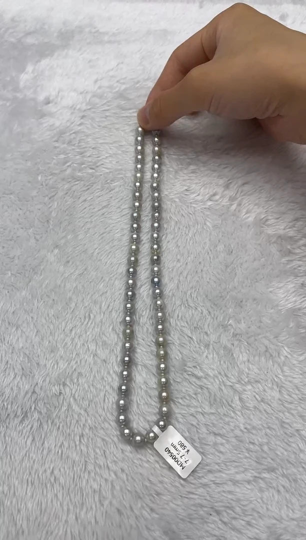 海水珍珠银S925镶嵌项链AK真多麻7-7.5mm