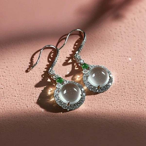 俄料银镶S925蛋面简镶耳勾耳坠轻奢女士时尚