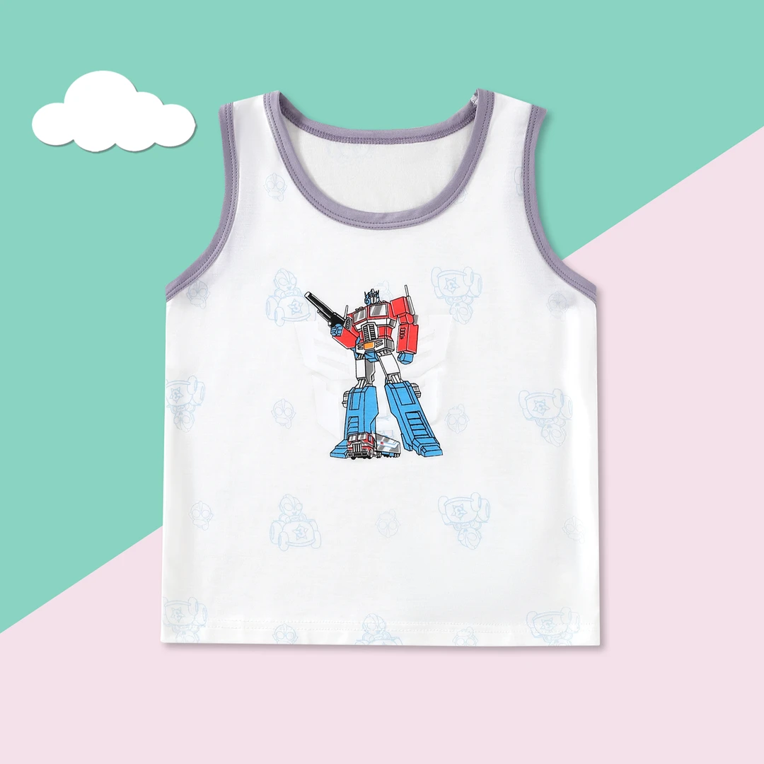 品牌夏季薄款儿童山茶花氨基酸无痕背心【2件装】光变图案莱赛尔