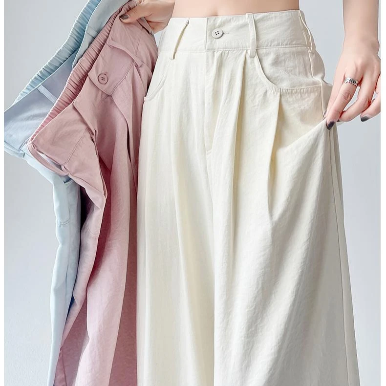 【48小时发货】奶芙裤阔腿裤高腰夏季薄款春夏季休闲裤垂感松紧腰