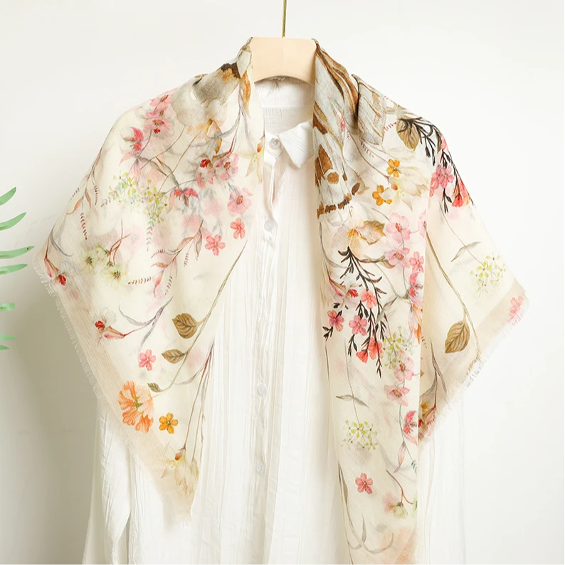 奢凌羊【蝶】95*95康赛妮纯山羊绒春季百搭保暖披肩围巾