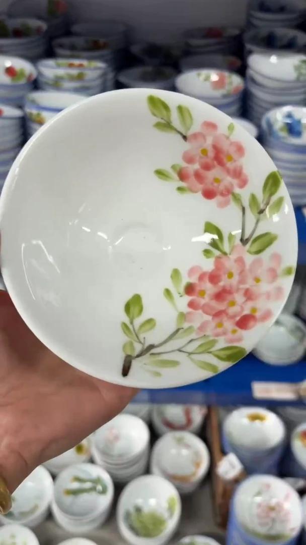 瓷片景德镇高温陶瓷食品级手绘釉中彩-斗笠碗