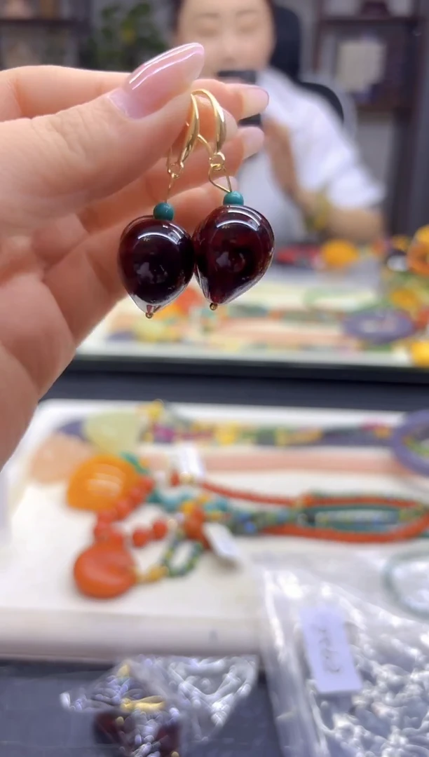 血珀14K金镶嵌耳饰DIY款E926