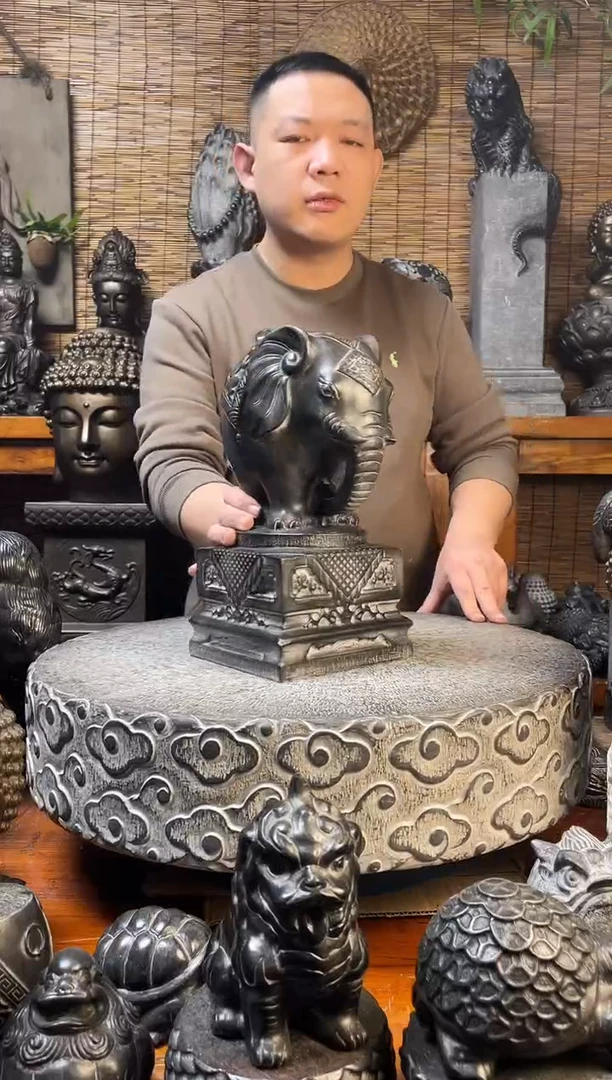 石材32大象墩天然青石雕刻