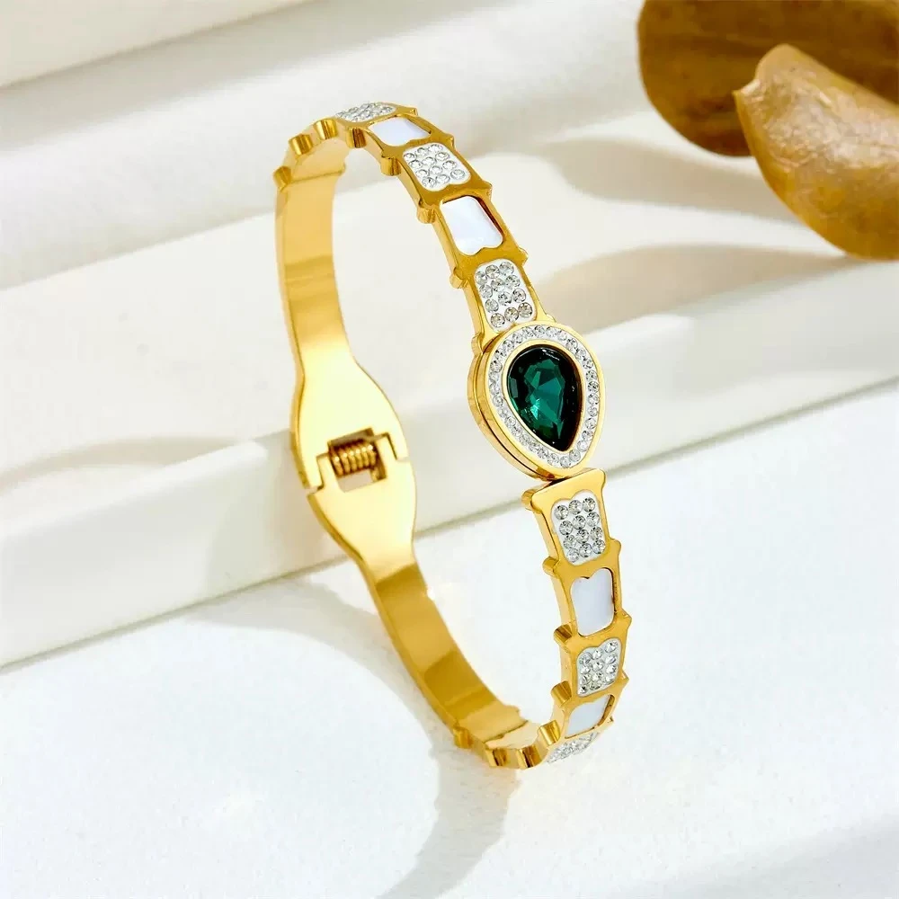 新中式绿色水滴竹节欧美时尚手镯