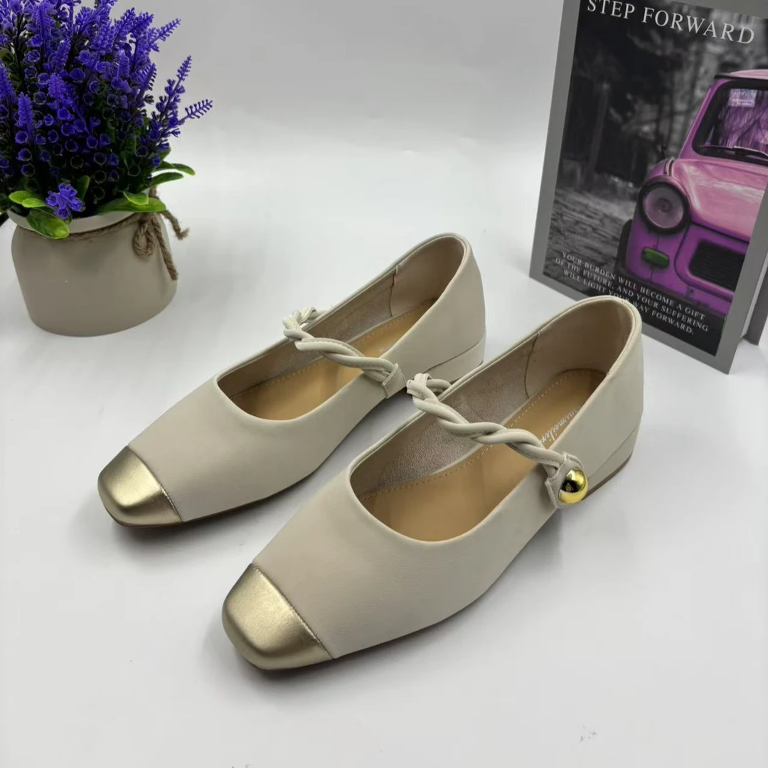 137法式拼色粗跟仙女风单鞋凉鞋富家千金风