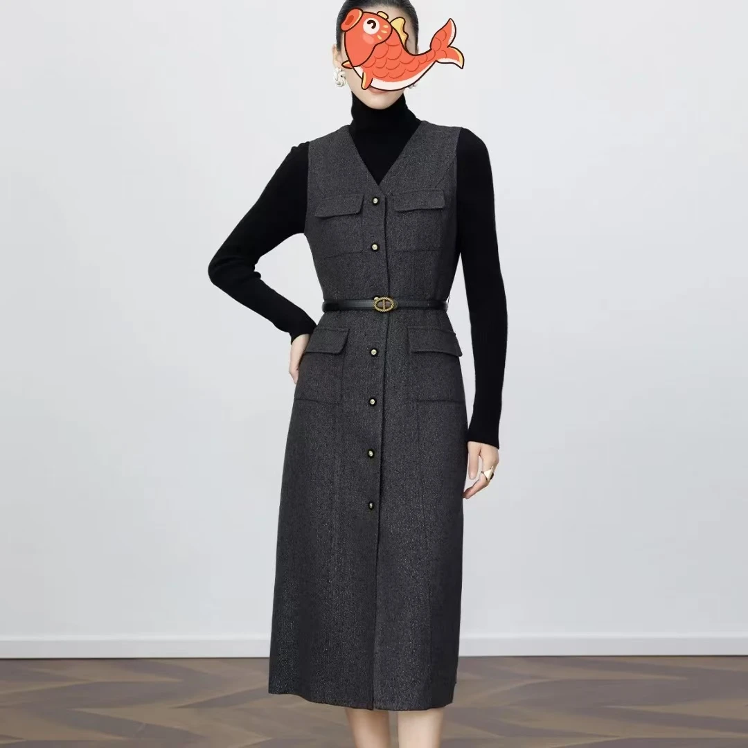 长袖打底无袖马甲背心连衣裙套装女2025年秋冬新款气质小香风裙子