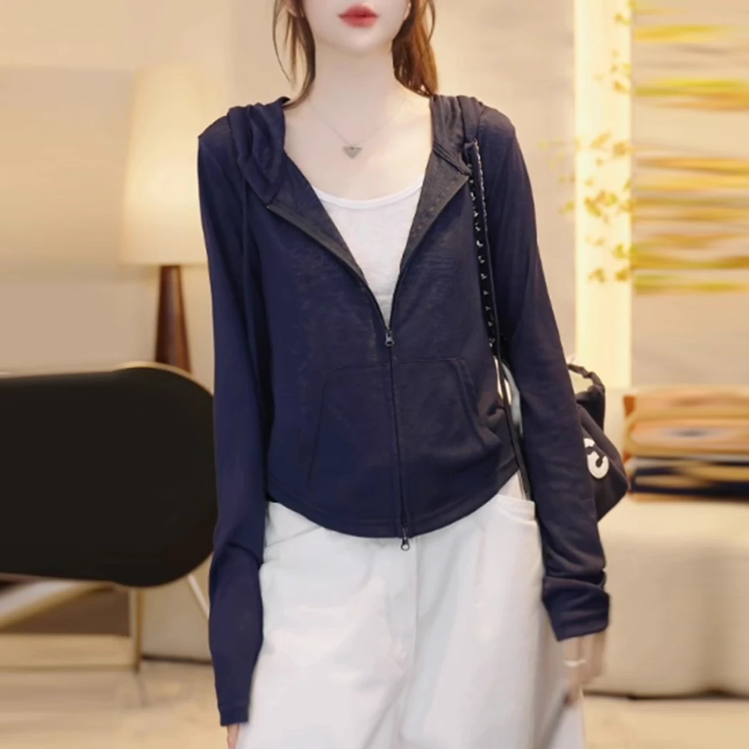 HONG JIA LIN/虹嘉琳高级感假两件连帽长袖t恤春秋季大码显瘦上衣