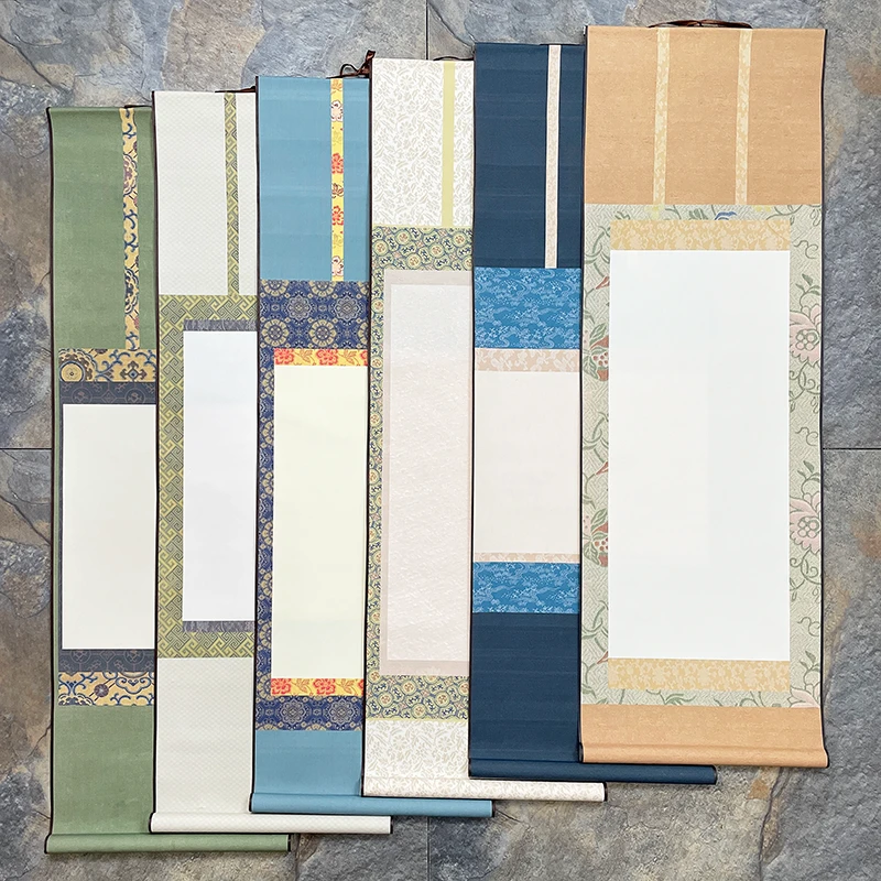 32*95cm宋式绢布挂轴空白卷轴蜡染半生熟书法作品纸丝绸创作手写