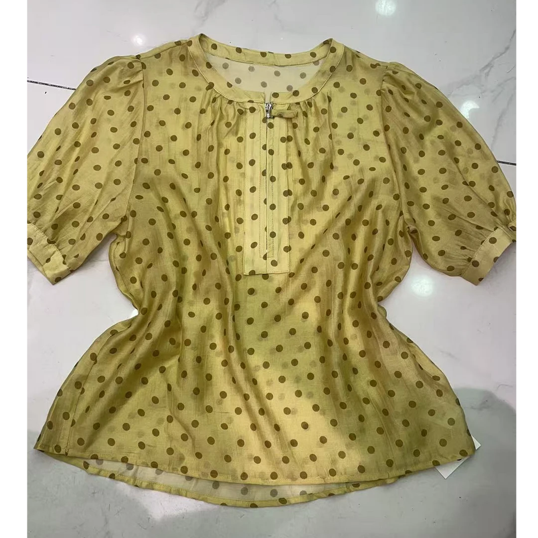 25102少女风宽松型衬衫春夏时尚百搭韩版大波点前拉链宽松小件