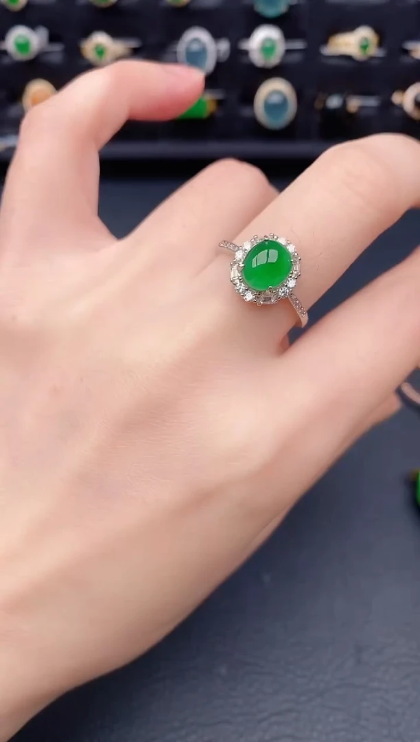 银S925镶嵌戒指翡翠天然a货翡翠16