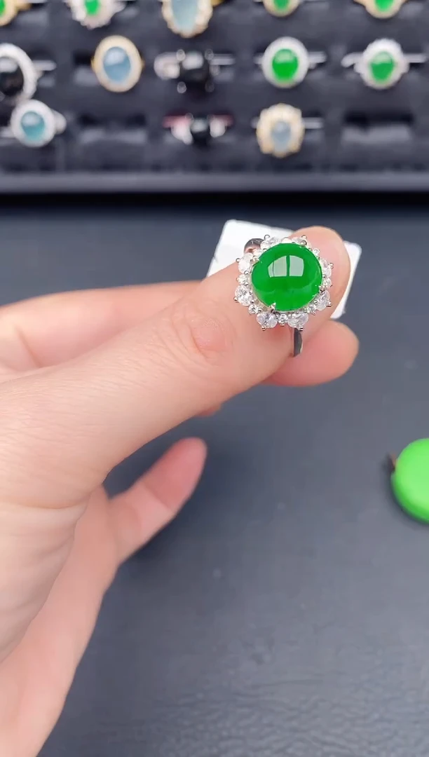 银S925镶嵌戒指翡翠天然a货翡翠75