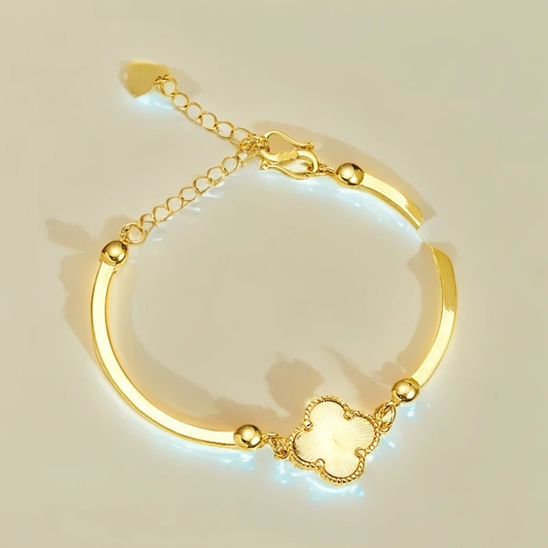 铜合金手链 （只做高品）铜合金轻奢四叶花圆珠半镯女精致设计