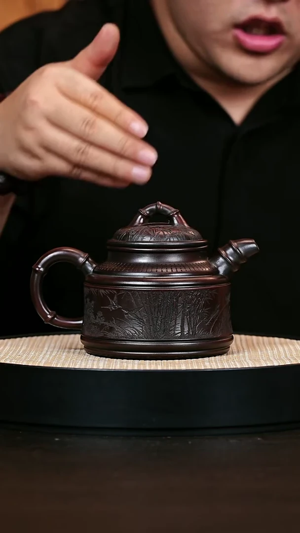 茶壶紫砂竹鼎 明红砂