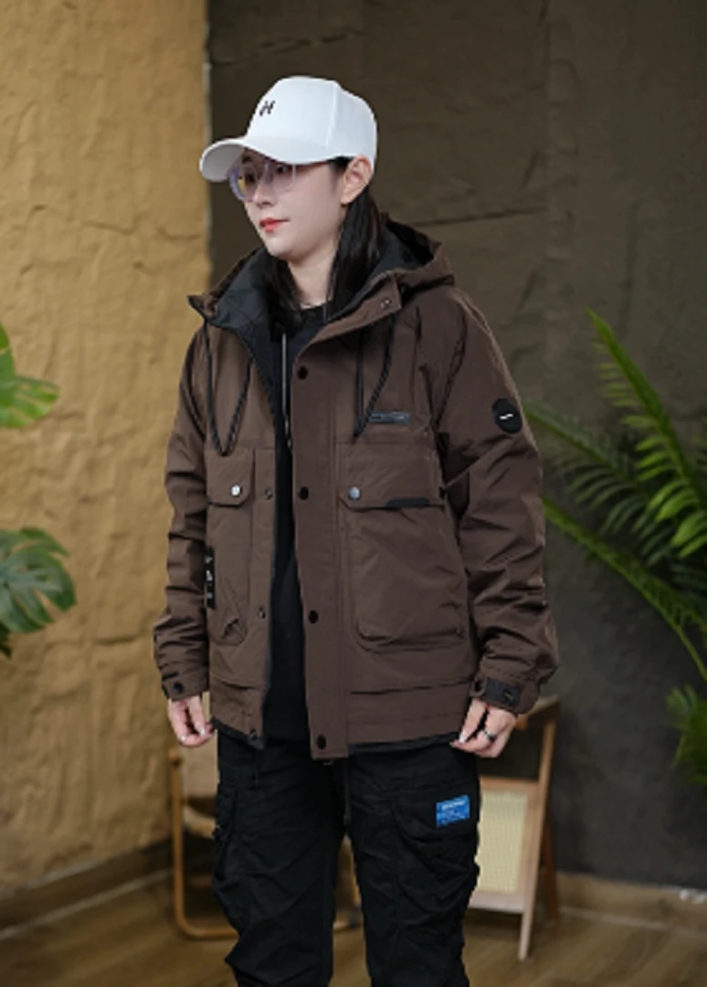 【棉服】棉衣上新款2510-1户外机能风连帽刺绣多口袋棉衣外套