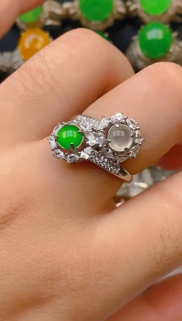 翡翠银S925镶嵌耳饰天然