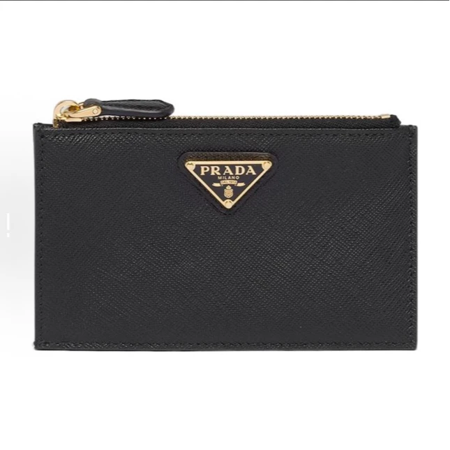 99新 Prada/普拉达 新款 黑金 三角徽标 拉链 卡包/全新