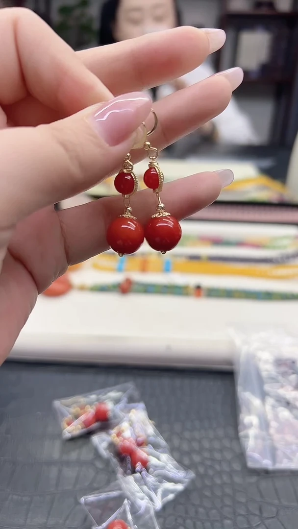 14K金镶嵌翡翠耳饰DIY款E828