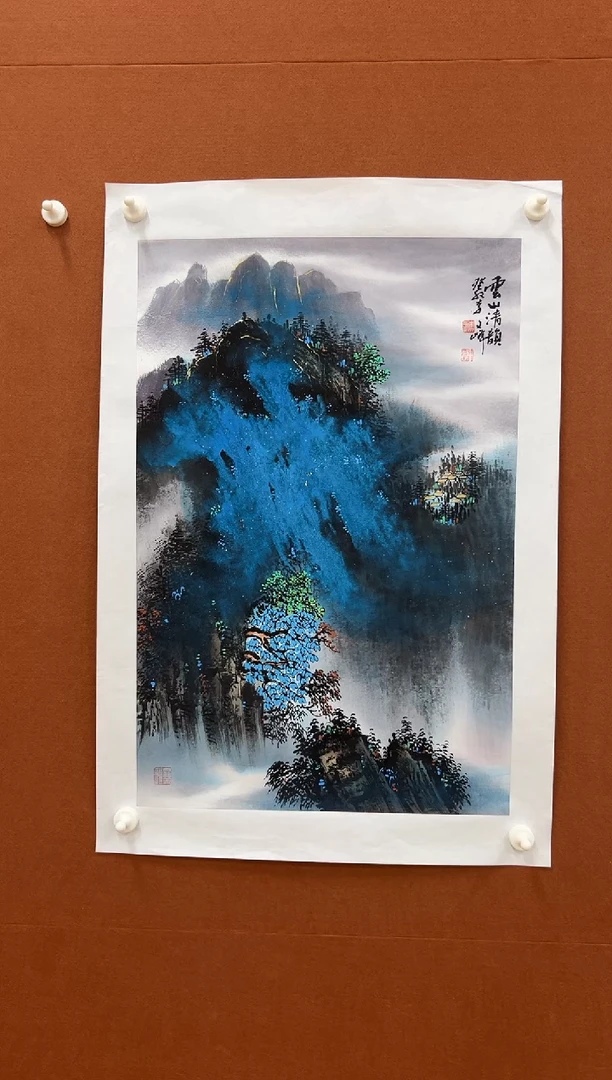 国画李文峰四尺三开泼彩山水