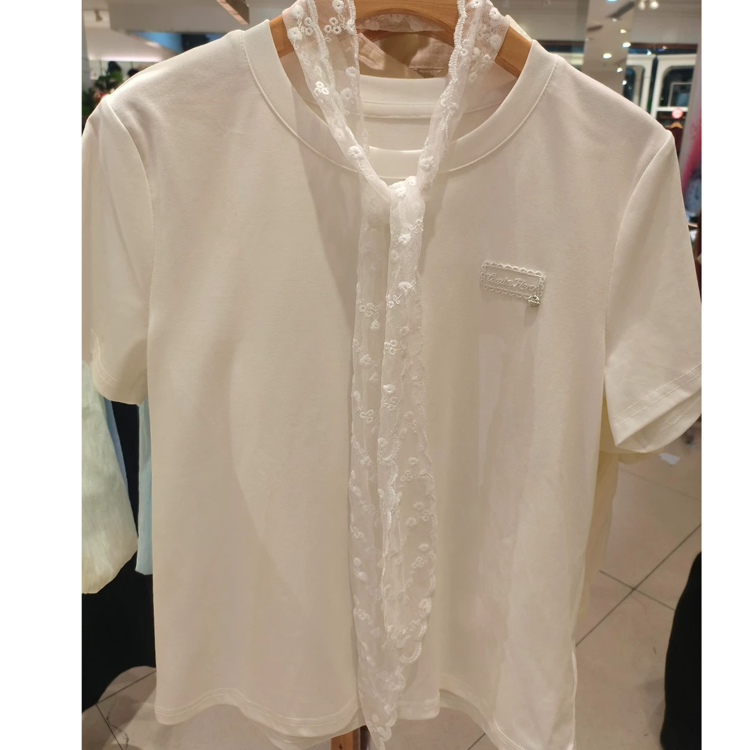 【兴隆休闲城】C74496时尚设计款蕾丝披肩T恤