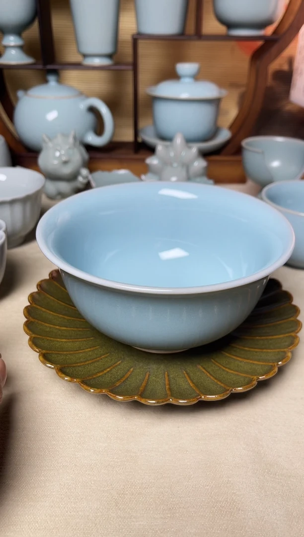 原矿天青釉不开片汝窑碗