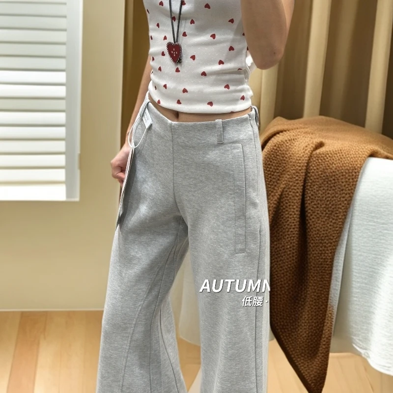 灰色微喇运动裤女秋冬季2025新款休闲垂感小个子宽松阔腿喇叭裤子