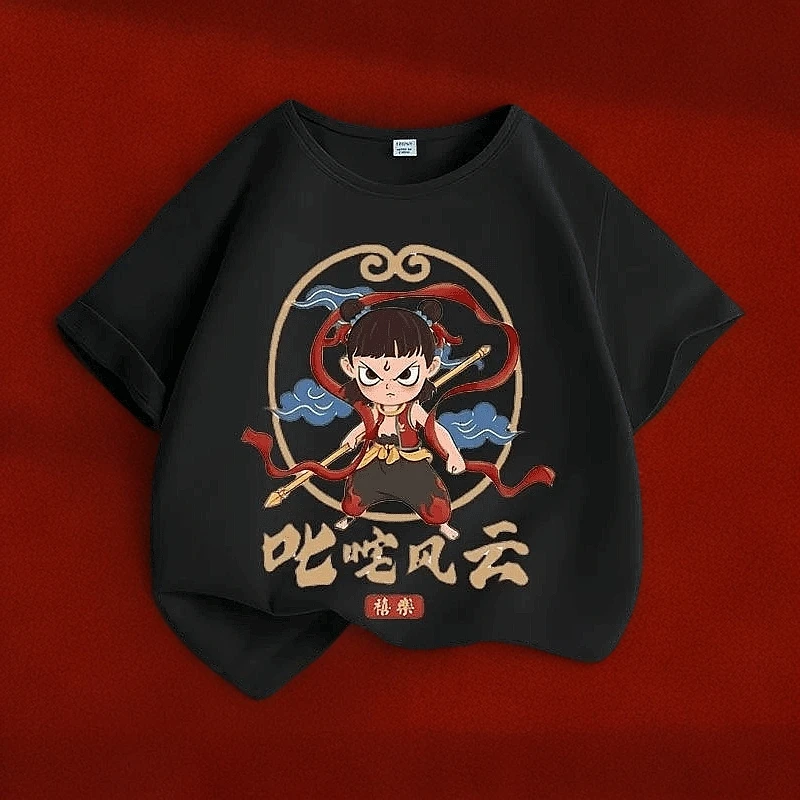 新奇特纯棉儿童短袖哪吒闹海圆领T恤短袖半袖t恤男童宽松运动短t