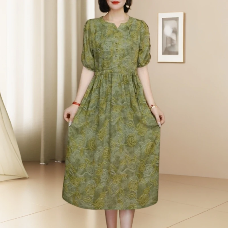 A-25328时尚有抽绳连衣裙立领带刺玫瑰