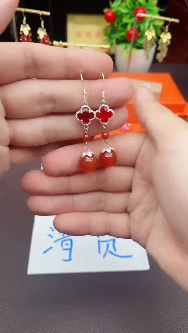 南红玛瑙银S925镶嵌耳饰233000