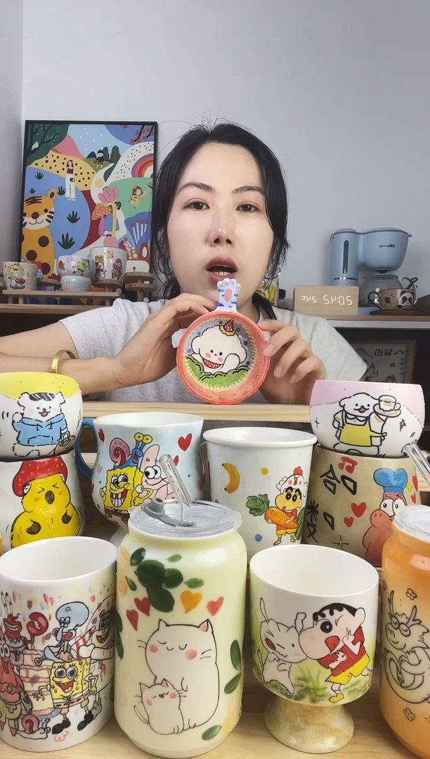 瓷片景德镇高温釉下彩陶瓷手绘卡通动物创意